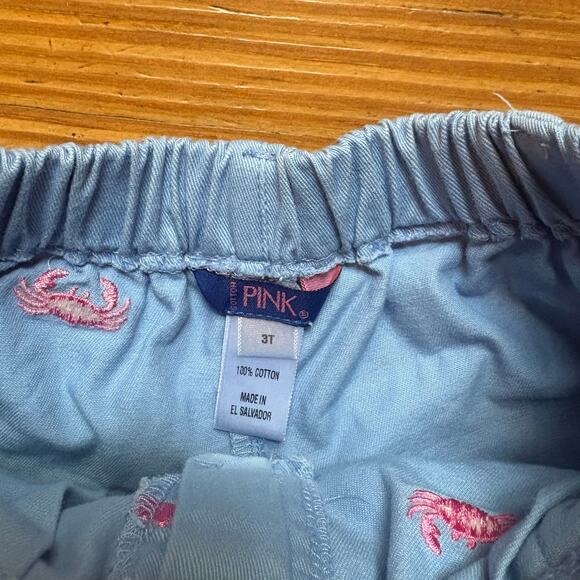 Pink light blue pink crab embroidered elastic waistband toddler shorts SIZE 3T - Picture 2 of 4